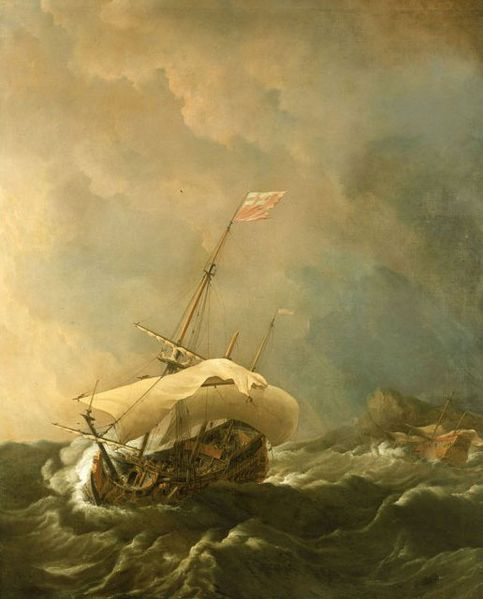 An English Ship in a Gale Trying to Claw off a Lee Shore